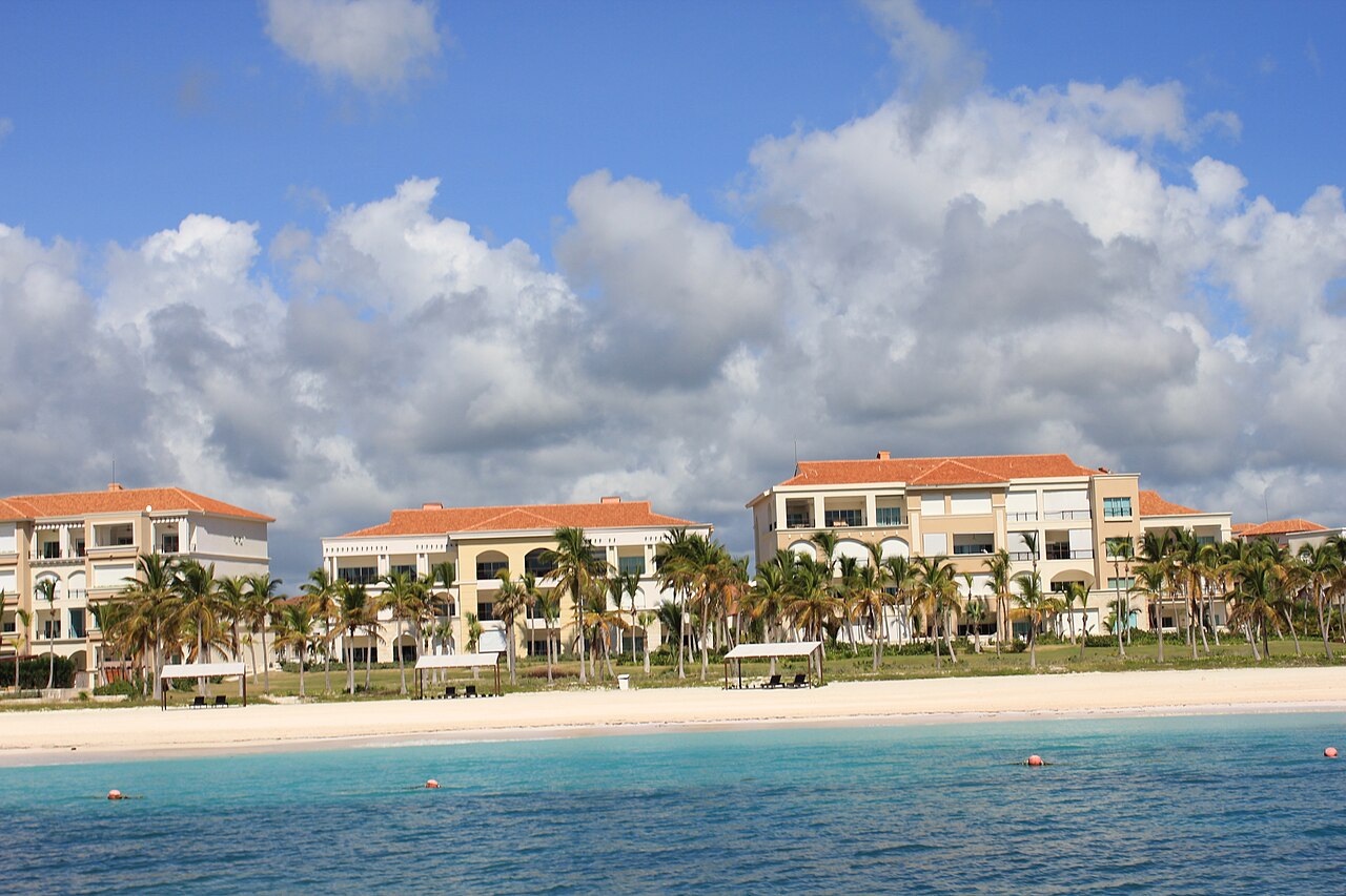 Beachfront buildings with terracotta roofs in Punta Cana